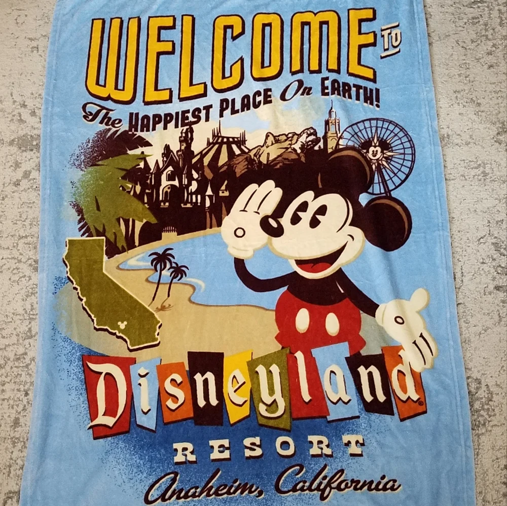 Disney Parks WELCOME TO DISNEYLAND Mickey Blue Fleece Throw Blanket